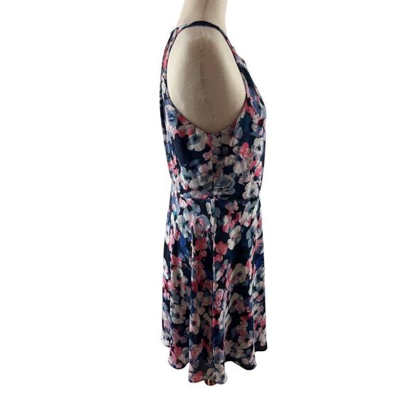 Express Floral Chiffon Sleeveless Halter Fit and Flare Dress Size 12 Navy Blue - Picture 5 of 10